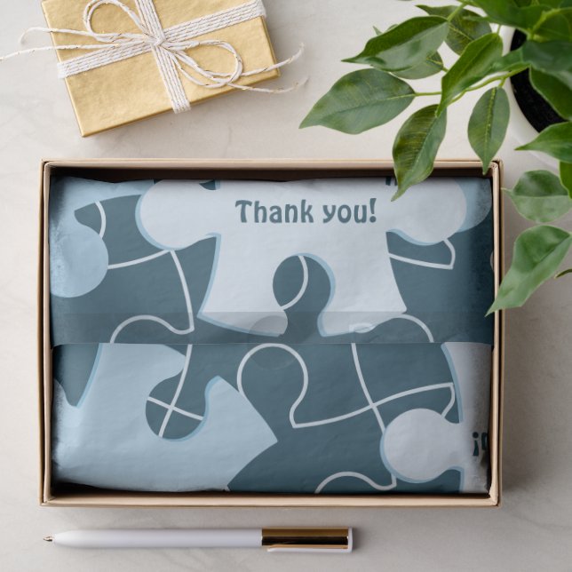 Papel De Seda Divertida pieza de rompecabezas en azul "¡Gracias! (Regalo )