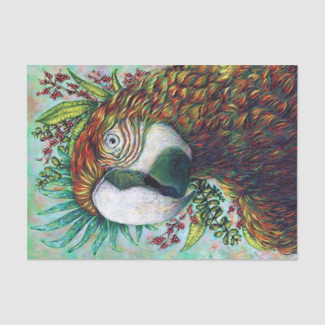 Papel de seda divertido de loro tropical floral (Anverso)