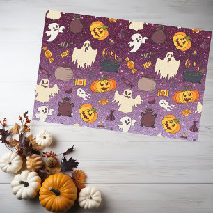 Papel De Seda Diviértete en Halloween Dorado Brillo Fantasmas Mo