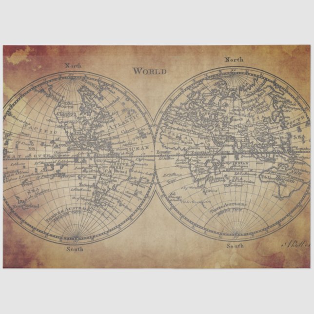 Papel De Seda Documento de descomposición del mapa mundial (Anverso)