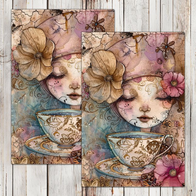 PAPEL DE SEDA DOCUMENTO DE TEA BOHO CHICA DECOUPAGE TISSUE PAPER (BOHO TEA GIRL DECOUPAGE TISSUE PAPER)
