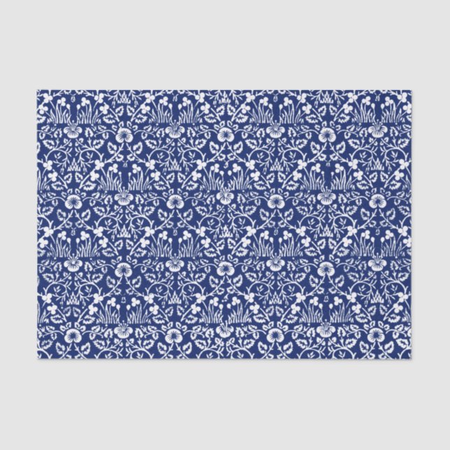 Papel De Seda Documento de Tejido AZUL Y BLANCO William Morris (Anverso)