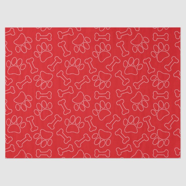 Papel De Seda Dog Paw And Bones Drawing Pattern Custom Red (Anverso)