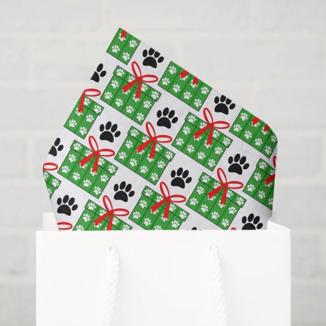 Papel De Seda Dog Paw Print Gift Box Pattern Design Red Green (Bolsa de regalo)