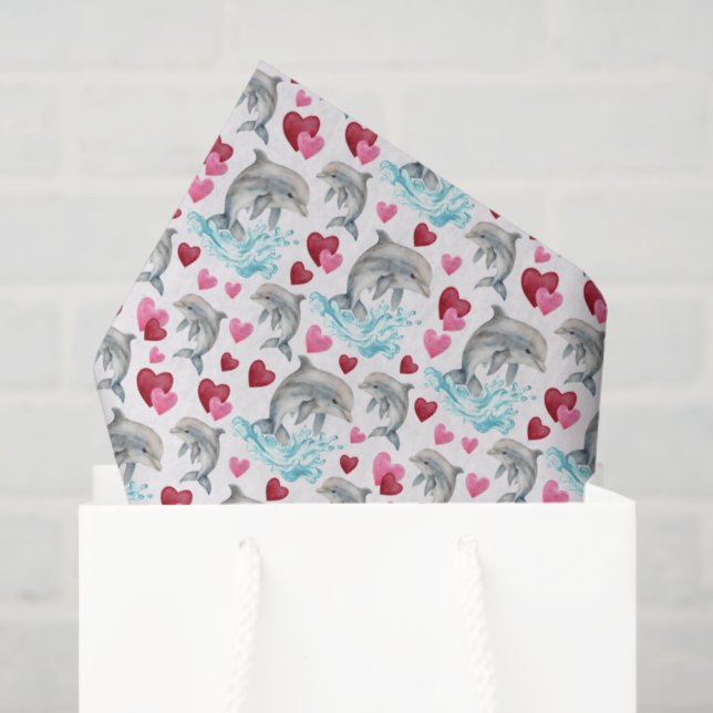 Papel De Seda Dolphin Love Valentine's Tissue Paper in White (Bolsa de regalo)