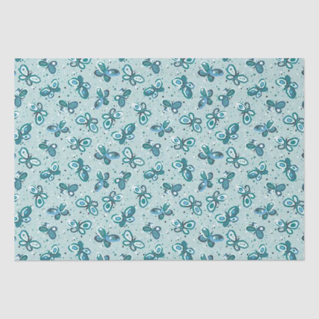 Papel De Seda Doodle Bugs Mariposas - turquesa - patrón. (Anverso)