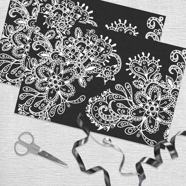 Papel De Seda Doodle de flores de manala blanca y negra dibujado (Subido por el creador)