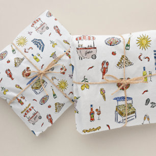 Papel De Seda Doodle de verano italiano mediterráneo