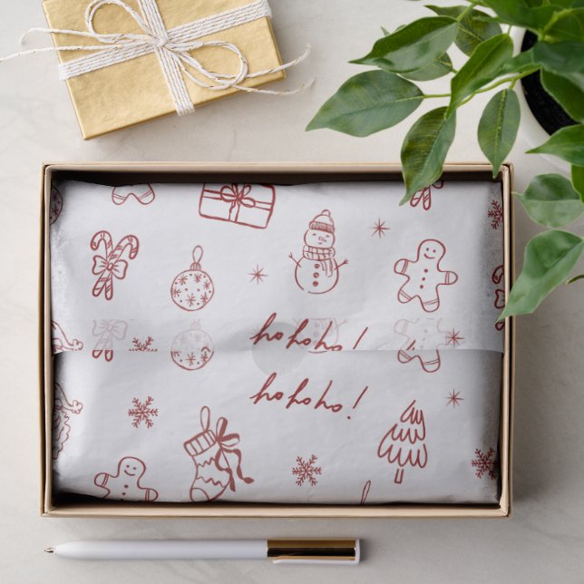 Papel De Seda Doodle Dibujado a Mano Caprichoso Rojo (Regalo )