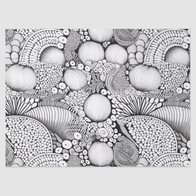 Papel De Seda Doodle geométrico abstracto en blanco y negro (3) (Anverso)