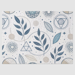 Papel De Seda Doodle geométrico botánico azul