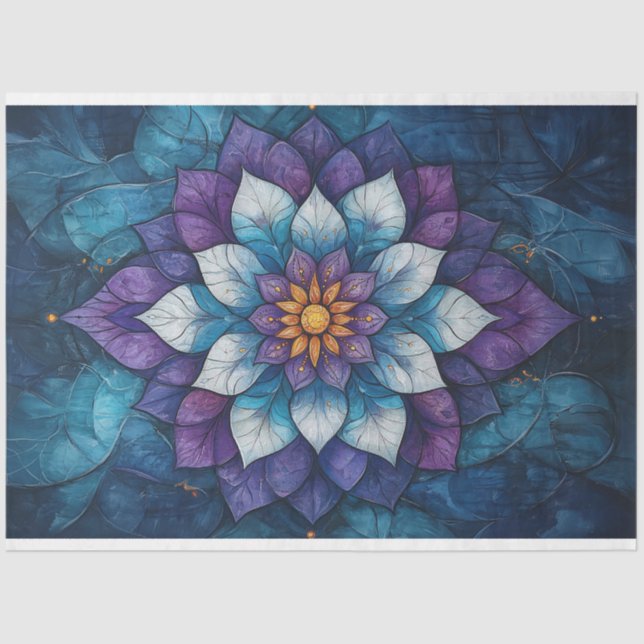 Papel De Seda Doodle Whimsical Blue and Purple Mandala Doodle (Anverso)