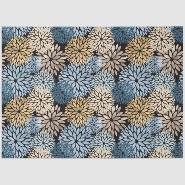 Papel De Seda Dorado azul moderno Dahlia Floral (Anverso)