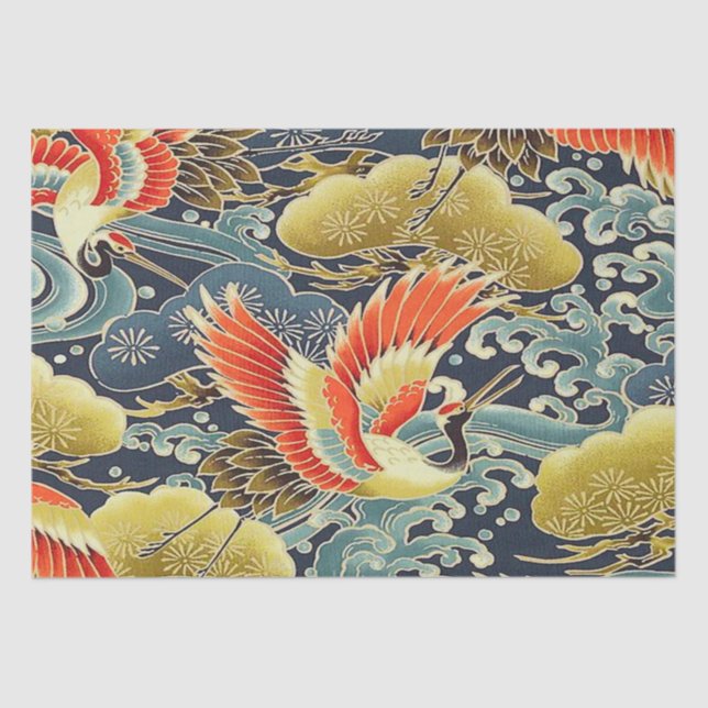 Papel De Seda Dorado Blue Bird Japonesa Kimono Floupage (Anverso)