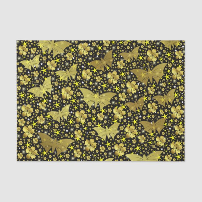 Papel De Seda dorado, brillante, brillante, mariposas, exclusiva (Anverso)