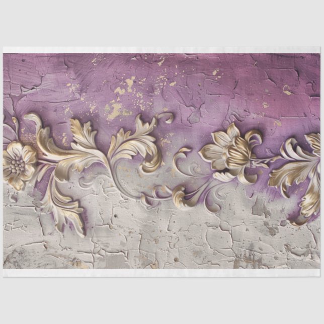 Papel De Seda Dorado Floral Efecto Grabado en relieve Lavanda Rú (Anverso)