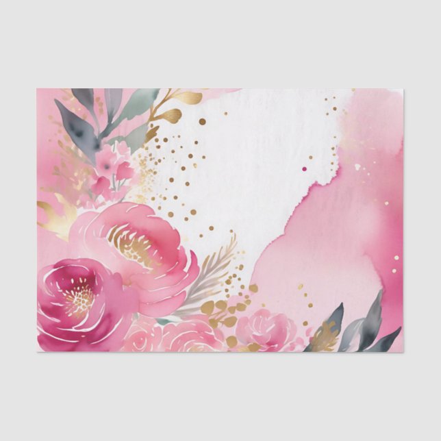 Papel De Seda Dorado floral rosa de lujo (Anverso)
