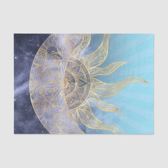 Papel De Seda Dorado Moon Sun Mandala Diseño Celeste (Anverso)