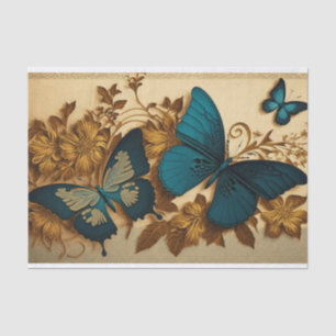 Papel De Seda Dorado y azul de mariposa dorada