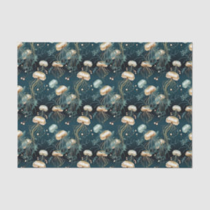 Papel De Seda Dorado y medusas etéreas Verde azuladas