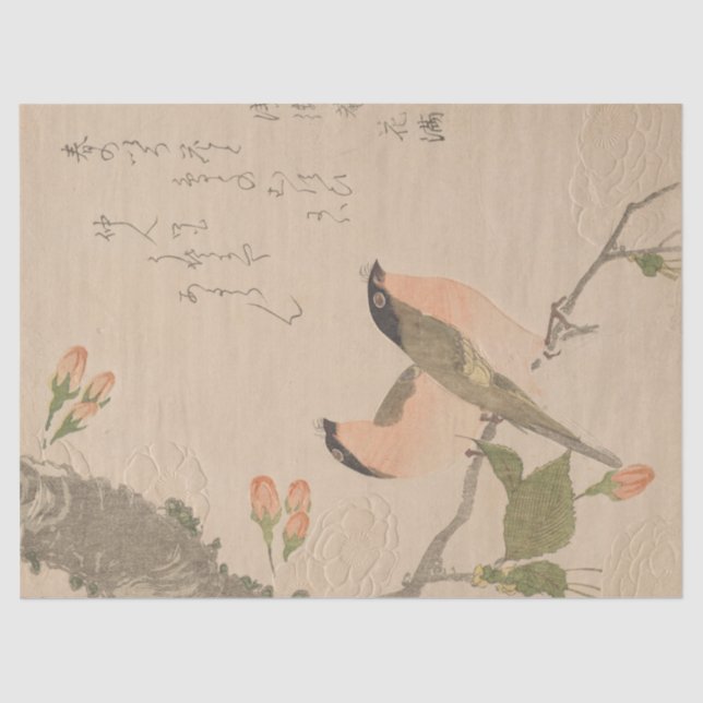 Papel De Seda Dos aletas en un árbol de cerezo por Kubo Shunman (Anverso)