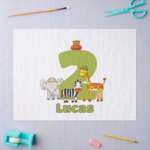 Papel De Seda Dos Animales Salvajes de Safari Cumpleaños 2do Nom