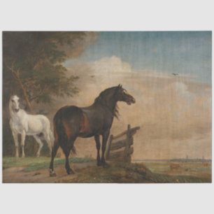 Papel De Seda Dos caballos en un prado cerca de una puerta (Paul