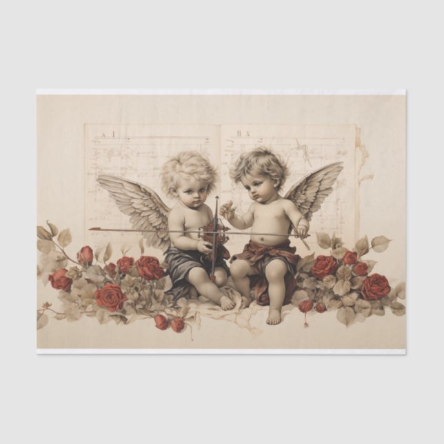 Papel De Seda Dos Cherubres sentados entre Rosas (Anverso)