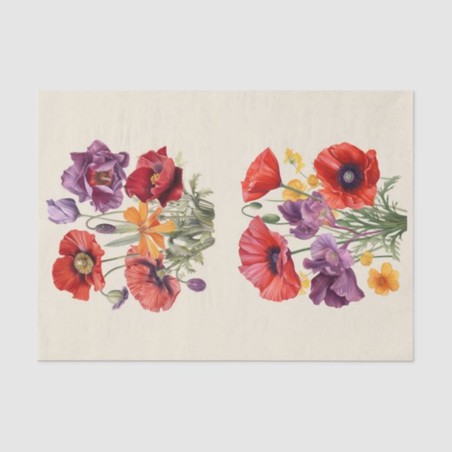 Papel De Seda Dos cuadras de flores silvestres con pasteles (Anverso)