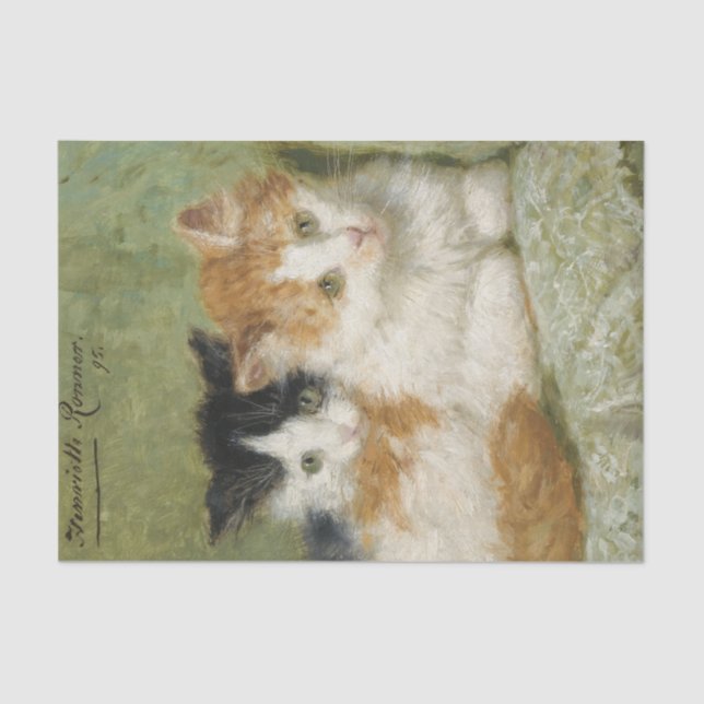 Papel De Seda Dos gatitos sentados en un cojín por Ronner-Knip (Anverso)