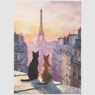 Papel De Seda Dos Gatos En Un Tejado De París