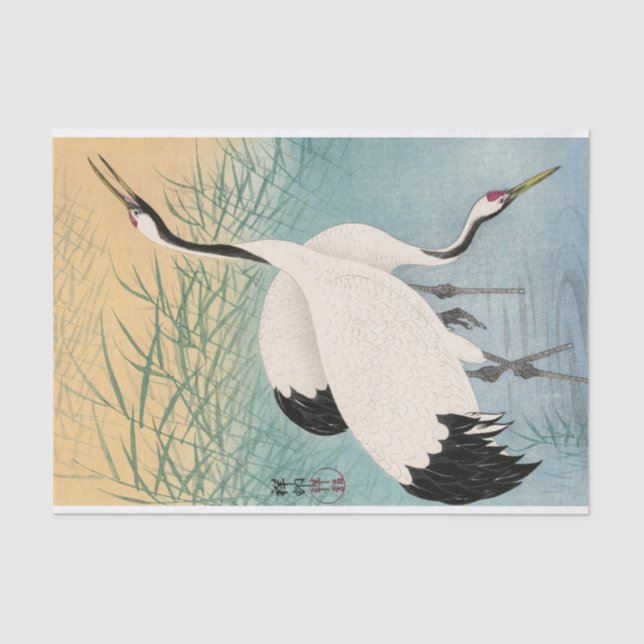 Papel De Seda Dos grullas de Ohara Koson (Anverso)