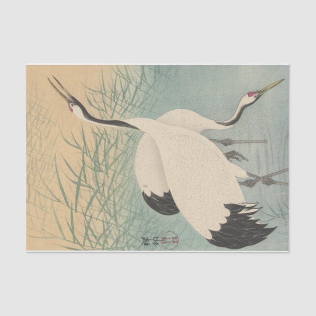 Papel De Seda Dos grullas de Ohara Koson (Anverso)