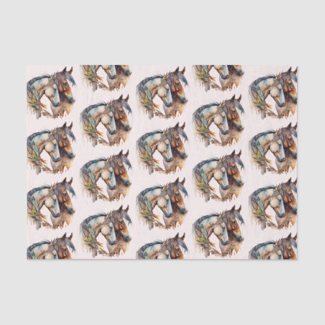 Papel De Seda Dos hermosos caballos Patrón de Boho Occidental (Anverso)