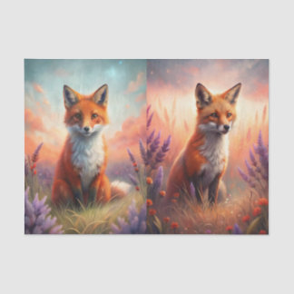 Papel De Seda Dos hermosos retratos de zorro con flores púrpuras