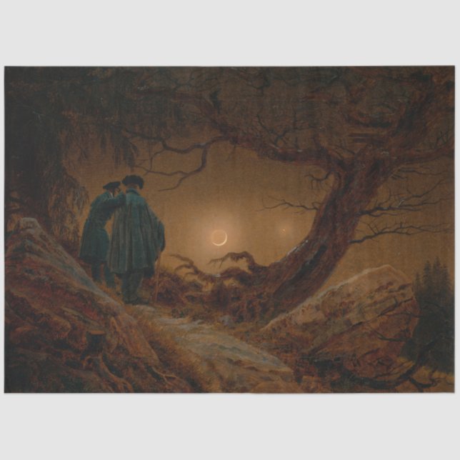 Papel De Seda Dos hombres contemplando la luna de noche (Anverso)