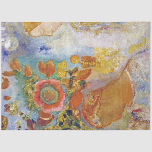 Papel De Seda Dos jóvenes Chicas entre flores, Redon (Anverso)