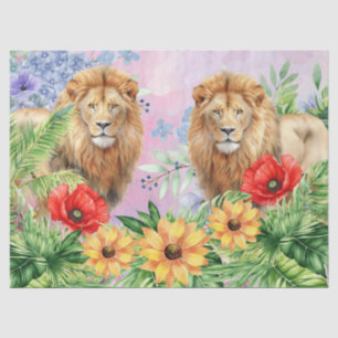 Papel De Seda Dos leones Floral Fantasy Jungle Decoupage