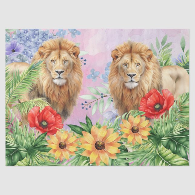 Papel De Seda Dos leones Floral Fantasy Jungle Decoupage (Anverso)