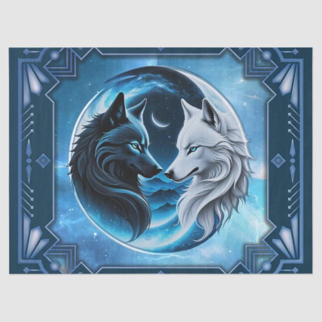 Papel De Seda Dos majestuosas cabezas de lobo (Anverso)