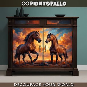 Papel De Seda Dos majestuosos caballos en la luz del atardecer.