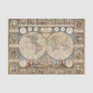 Papel De Seda Dos mapas históricos globos con viñetas
