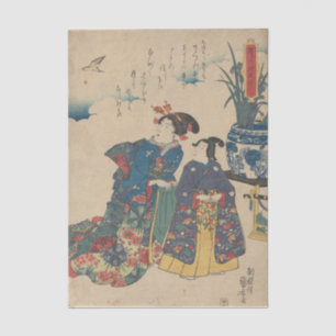 Papel De Seda Dos mujeres mirando un pájaro de Utagawa Kuniyoshi