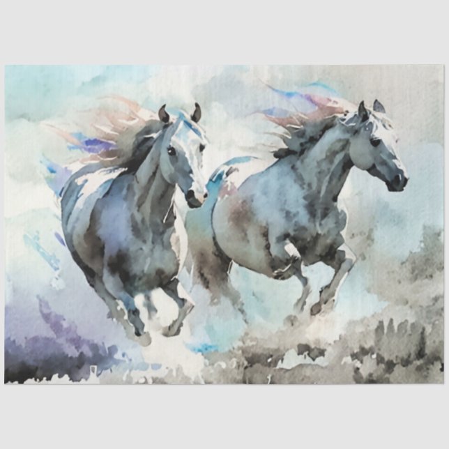 Papel De Seda Dos Mustangs Salvajes Corren Contra el Viento  (Anverso)