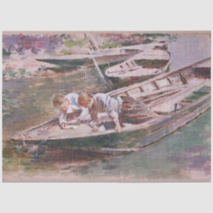Papel De Seda Dos niños en un bote (por Theodore Robinson)