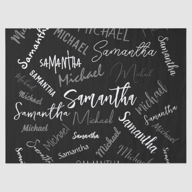 Papel De Seda Dos nombres pareja patrón monograma blanco negro (Anverso)