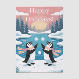 Papel De Seda Dos pingüinos haciendo malabares con bolas de niev