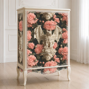 Papel De Seda Dragón Alado Gárgola Barroco Rosa Crema Gótico