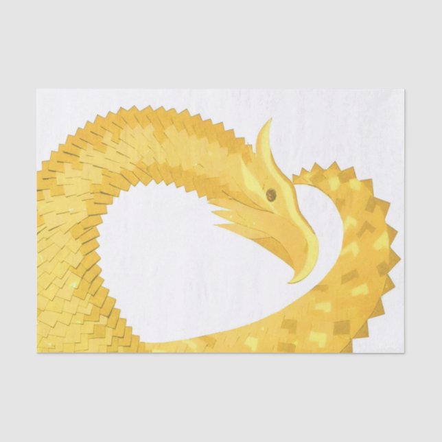 Papel De Seda Dragón amarillo del corazón en blanco (Anverso)