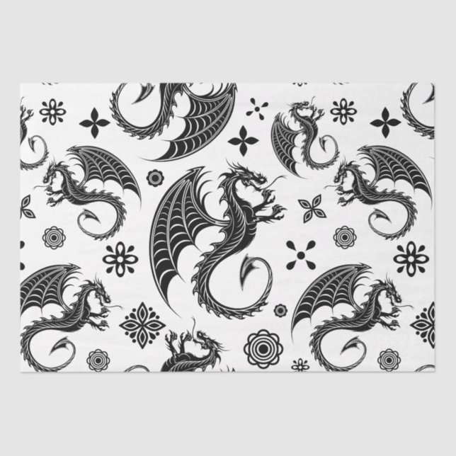 Papel De Seda Dragon Black Shape Tattoo Style (Anverso)